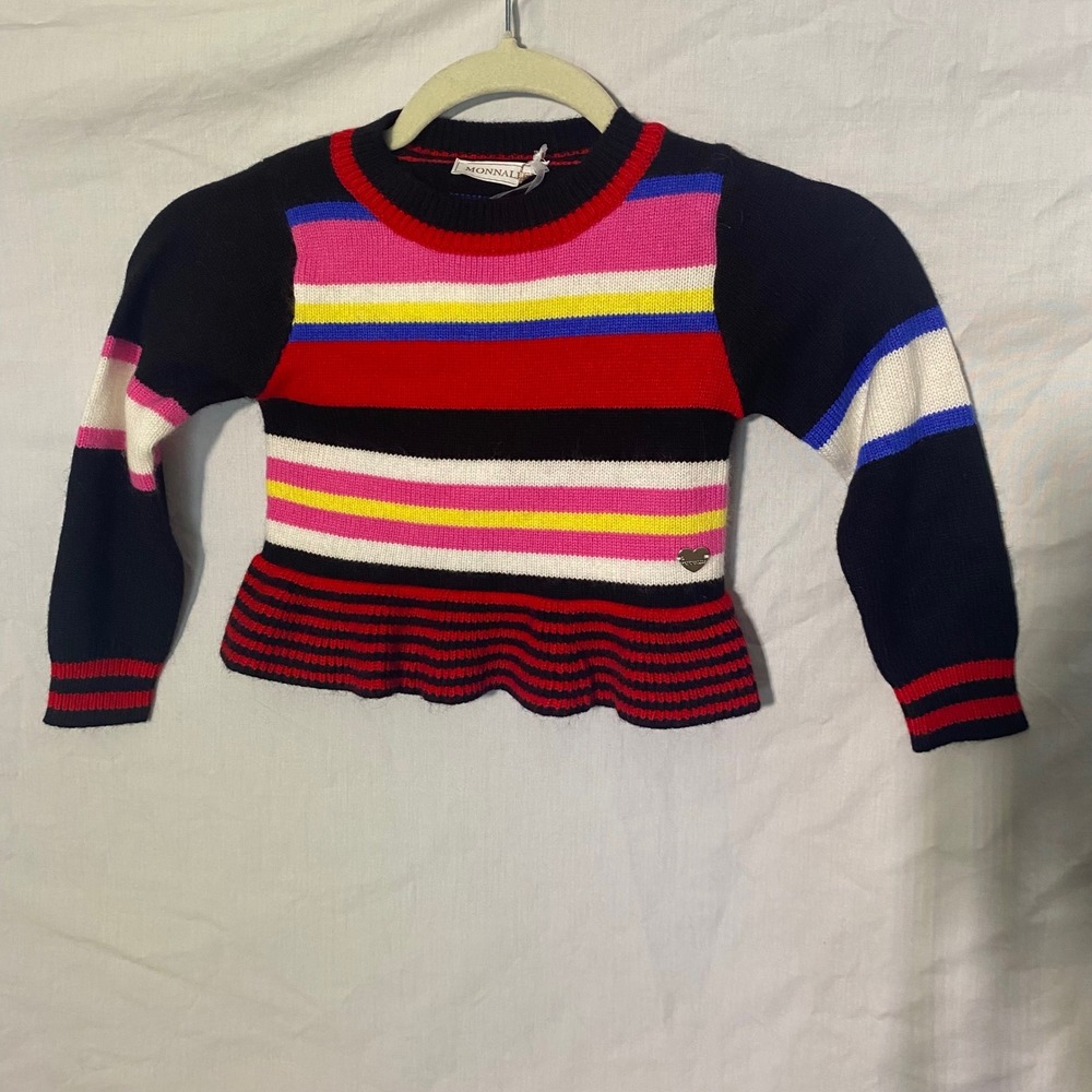 Monnalisa Kids Multicolor Striped Soft Knit Peplum Sweater‎ 19D622 Size 2Y